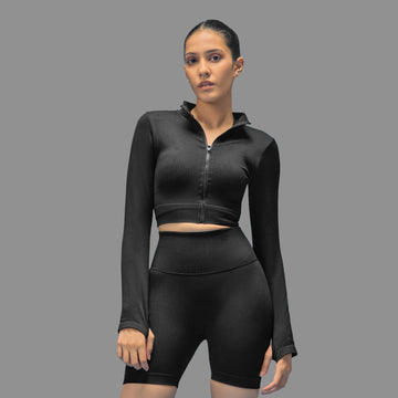 Limitless Snatched Cropped Ripped Jacket - BLACK