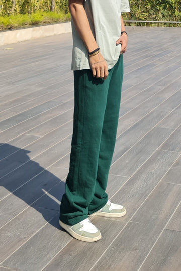 Irish Track Pants Bottle Green (MID RISE BAGGY FIT) For Men And Women