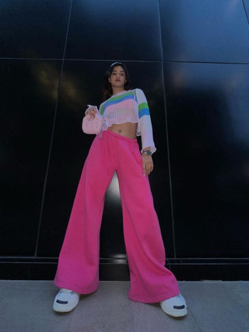 Hot Pink Long Flare Bomber pants