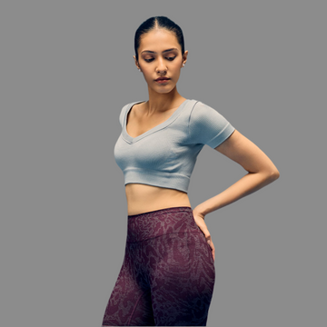 Limitless Snatched  v neckline crop top-  Grey