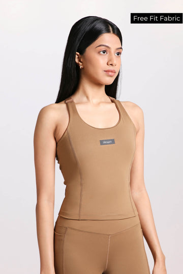 Good Girl Code Longline Sports Bra in Mountain Tan