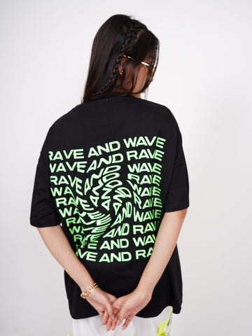Rave & Wave (Green Glow) Drop:Sleeved Tee For Men and Women