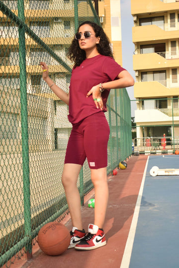 Burger Bae Regular Fit (Wine) Cycling Shorts For Women