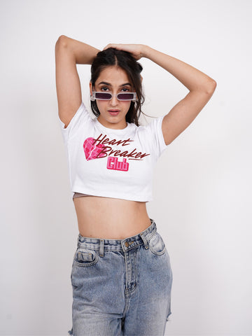 Heart Breaker : Burger Bae Round Neck Crop Baby Tee For Women
