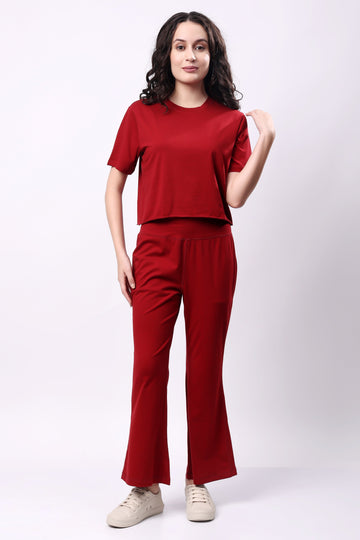 Flare Bliss Co-ord Sets - Mehroon