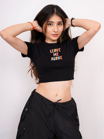 Leave Me Alone : Burger Bae Round Neck Crop Baby Tee For Women
