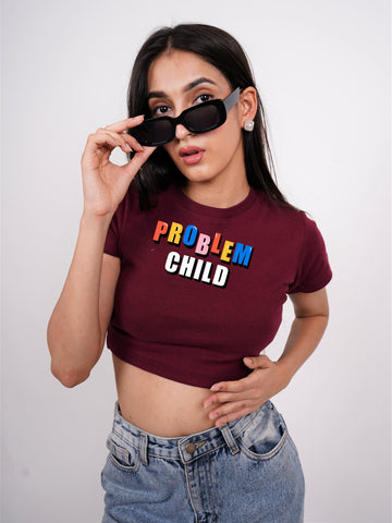 Problem Child : Burger Bae Round Neck Crop Baby Tee For Women