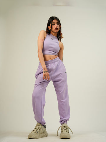 Lavender Burger Co ord Set (Racer + Gather Track) For Women