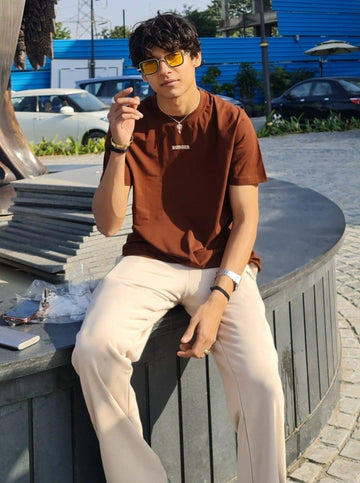 BOMBay Set : Coffee Brown Milky Beige (Tee+Irish Track) For Men