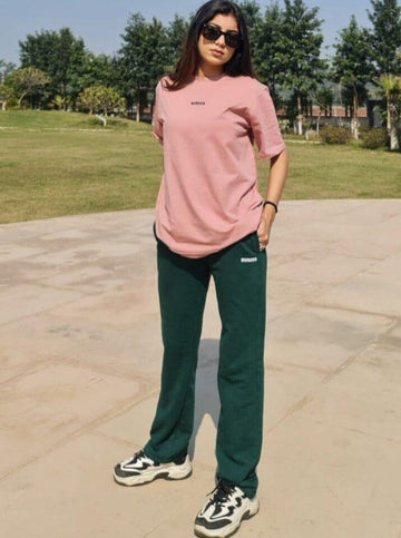 BOMBay Set Salmon Bottle Green (Tee+Irish Track) For Women