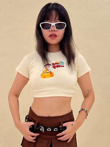 Buldak Ramen Cheese : Burger Bae Round Neck Crop Baby Tee For Women