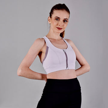 Chiclo Front Zip High Impact Lavender Sports Bra