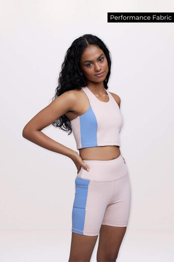 🍦Co-ord Set: Soft Girl Era Sports Bra + Shorts Set in Blush Pink