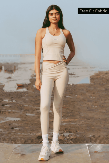 Co-ord Set: Good Girl Code Sports Bra & Cross-Leggings Set in Marshmallow