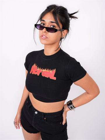 Hot Girl : Burger Bae Round Neck Crop Baby Tee For Women
