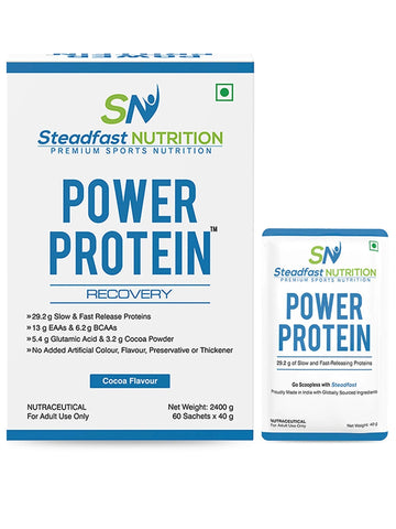 Power Protein Glutamine and Essential Amino Acids Natural Cocoa 60 Sachets 2400g