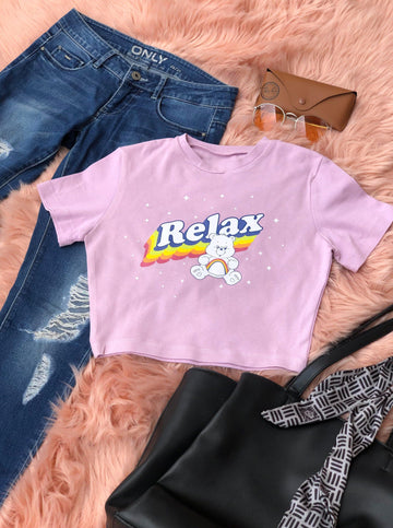 Relax : Burger Bae Round Neck Crop Baby Tee For Women