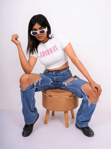 Scan Me : Burger Bae Round Neck Crop Baby Tee For Women