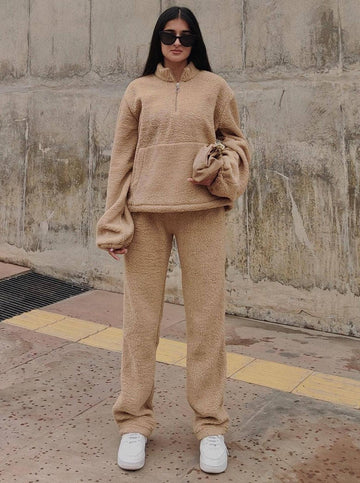 Teddy Co ord Set Beige for Women