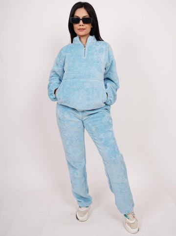 Teddy Co ord Set Pale Blue For Women