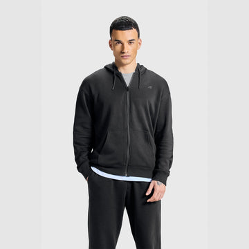 Men Jet Black Zipper Hoodie