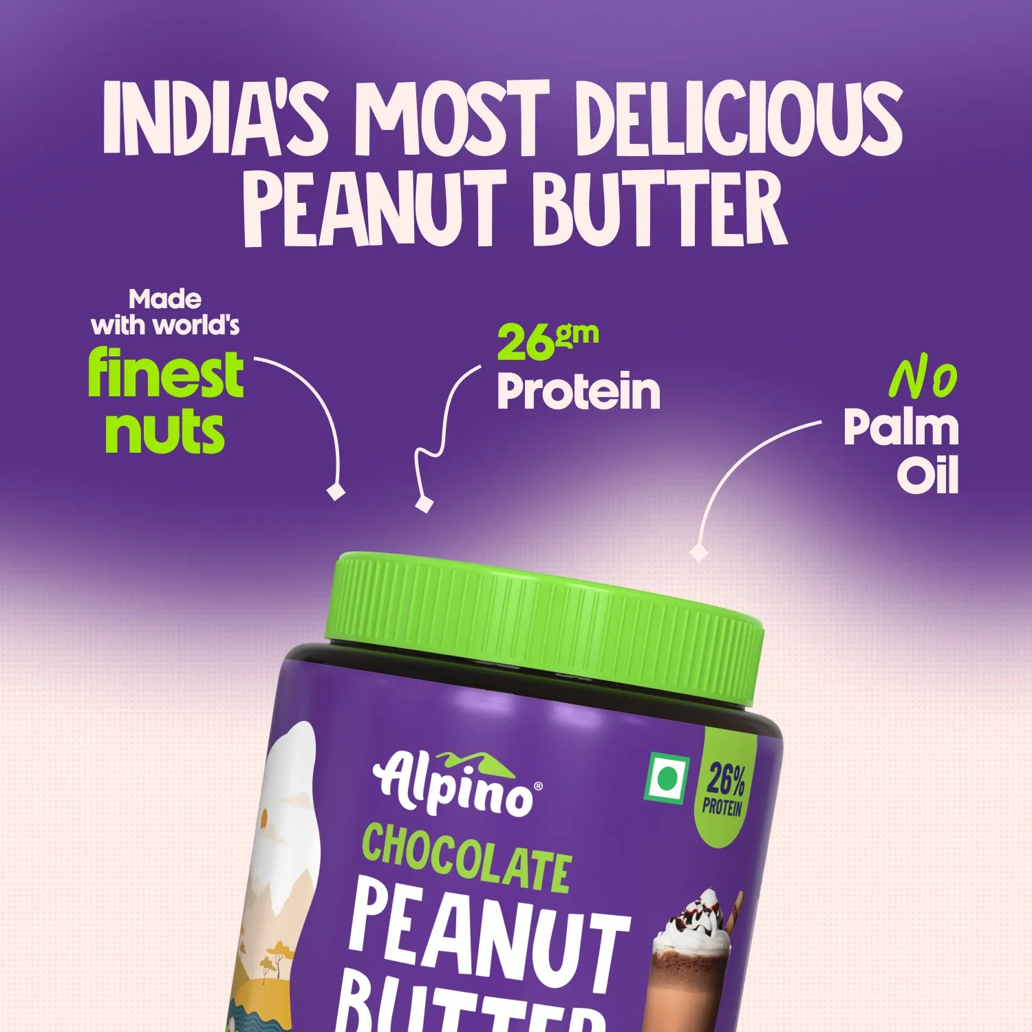 Alpino Peanut Butter Chocolate Crunch made with finest nuts and 26g protein