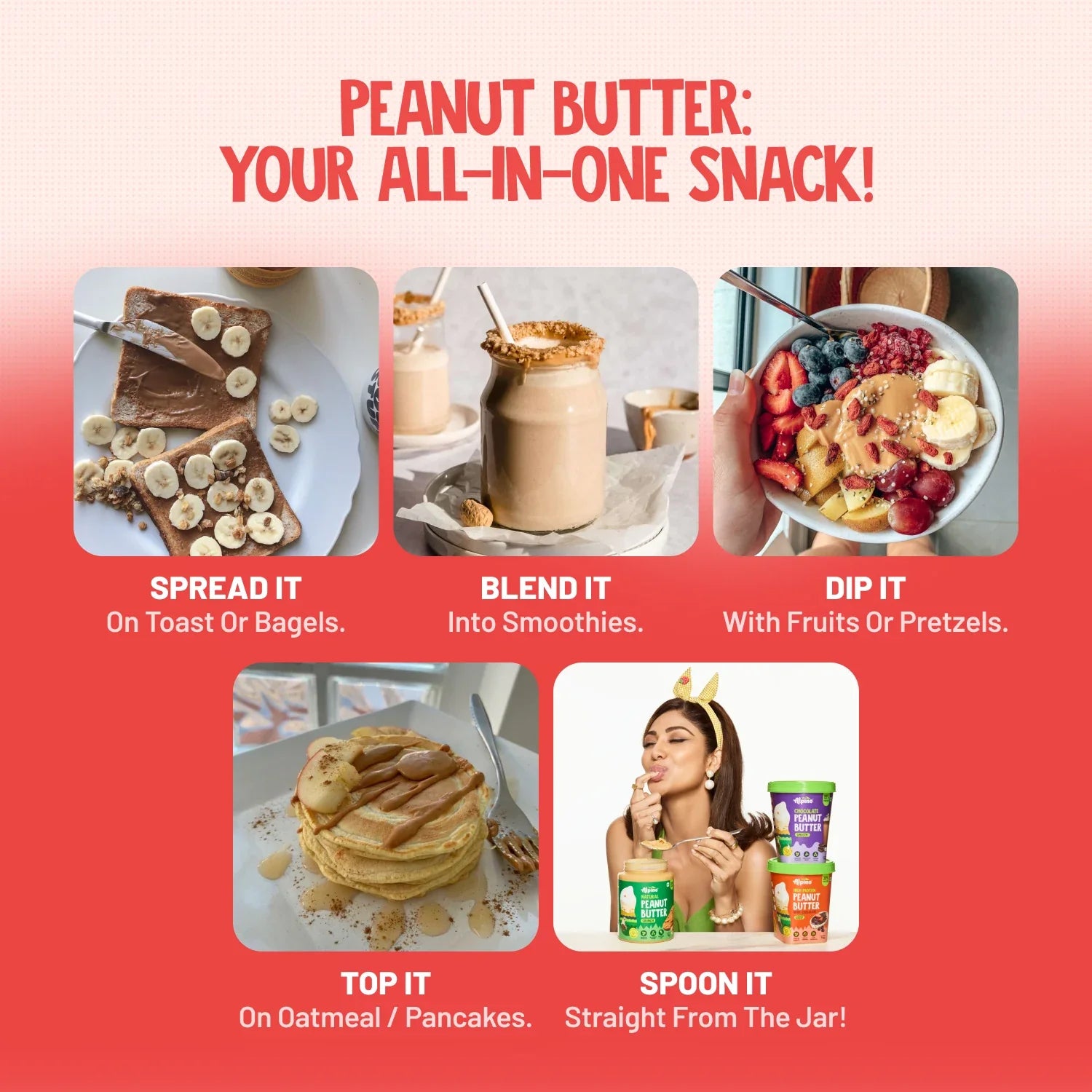 All-in-one Healthy Peanut Butter - Spread, Blend, Dip, Top, and Spoon it