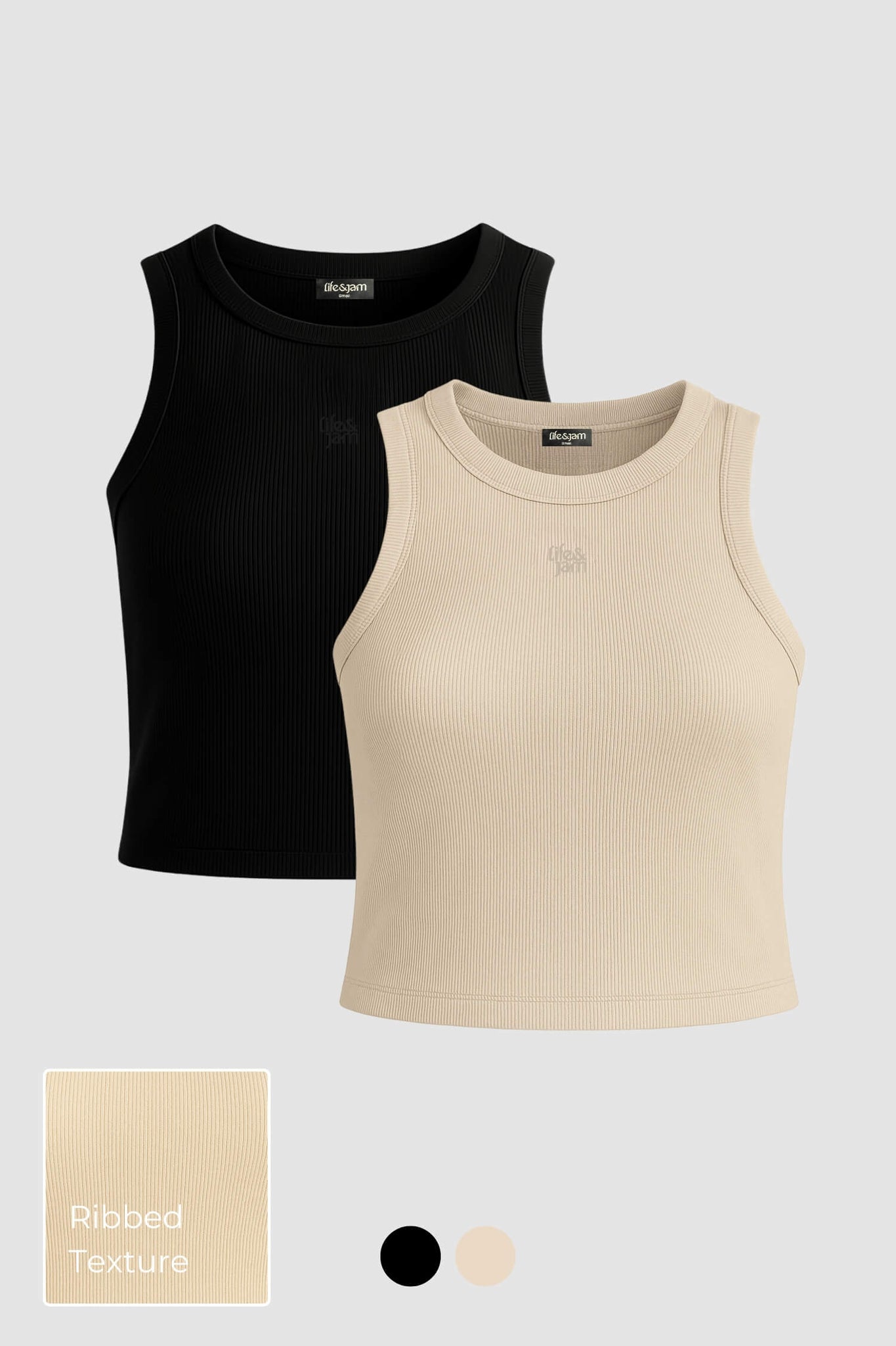 2 Pack: Free Spirit Ribbed Tank In Black & Marshmallow