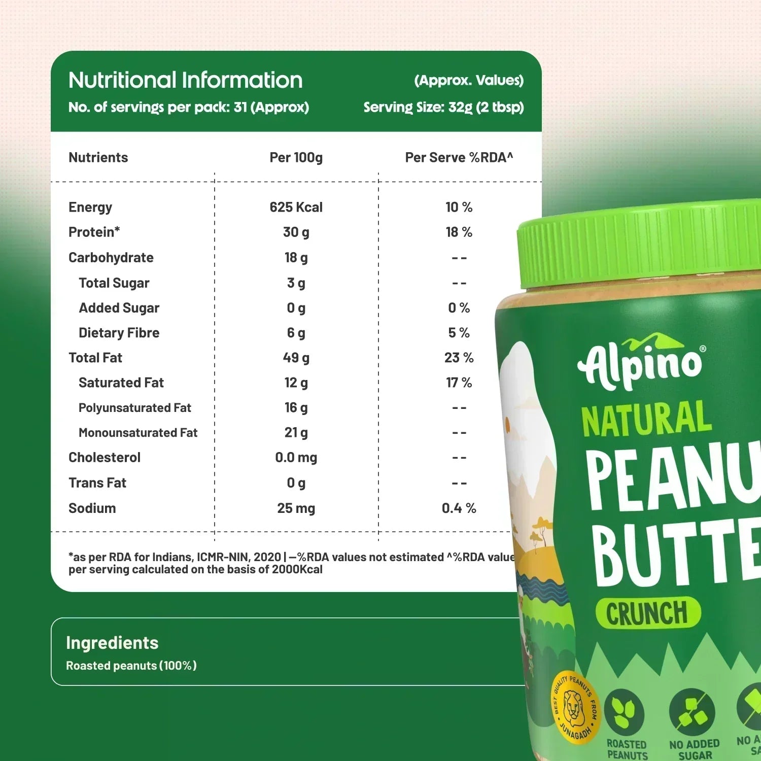 Alpino Natural Peanut Butter Crunch Nutritional Information