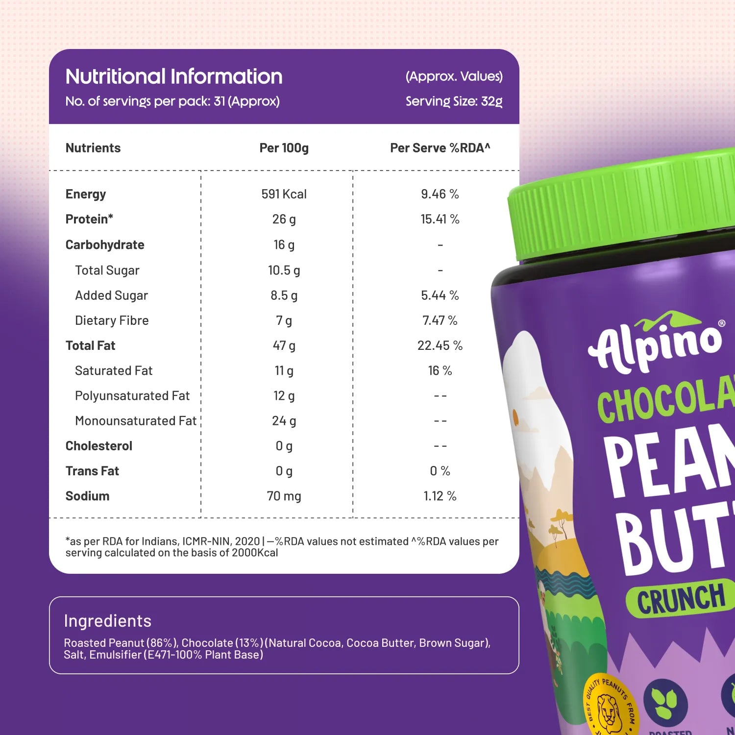 Alpino Peanut Butter Chocolate Crunch Nutritional Information