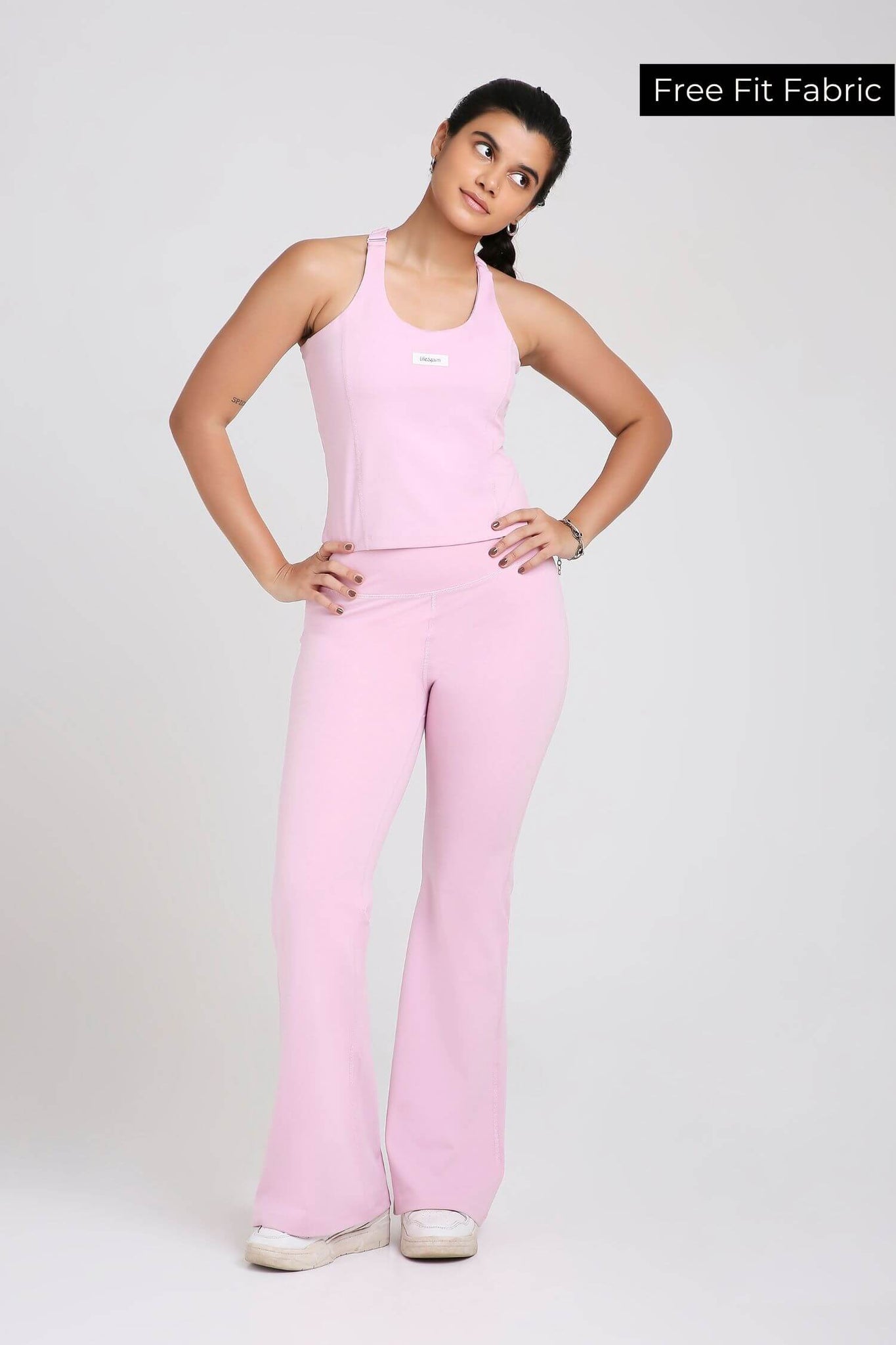 Co-ord Set: Good Girl Code Sports Bra & Flare Pants in Cotton Candy