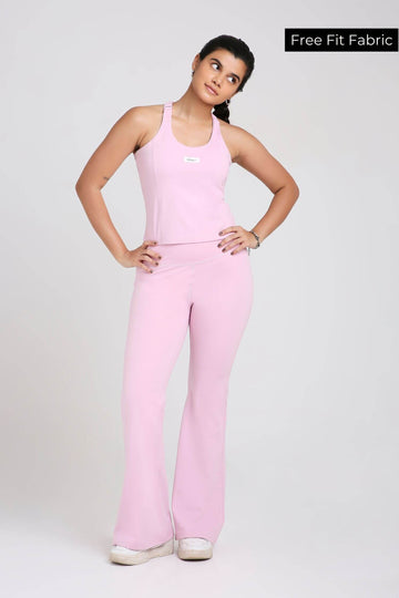 Co-ord Set: Good Girl Code Sports Bra & Flare Pants in Cotton Candy