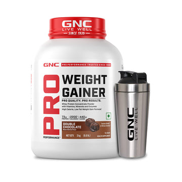 GNC Pro Performance Weight Gainer & Steel shaker Combo | 3 Kg | Double Chocolate