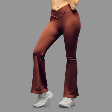Limitless snatched Ruched back Flare Pants - Brown .