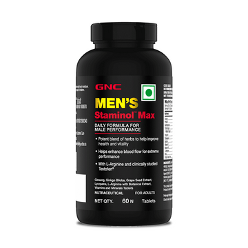 GNC Staminol Max for Men | Blend of 8 Super Herbs With Testofen | Boosts Testosterone | Harder & Longer Sessions | Improves Stamina, Vitality & Performance | Supports Sexual Health | 60 Veg Tablets