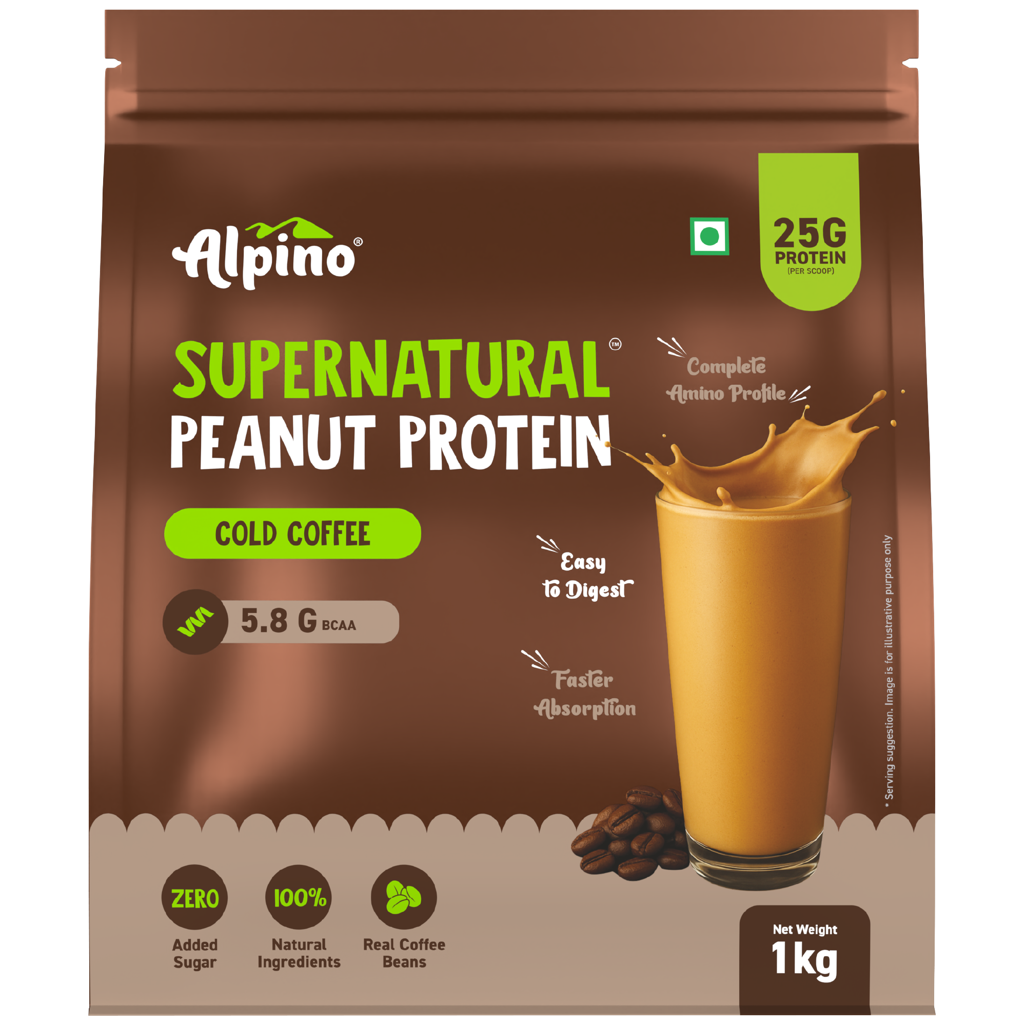 ALPINO 25g Protein Supernatural Peanut Protein Powder Cold Coffee 1kg