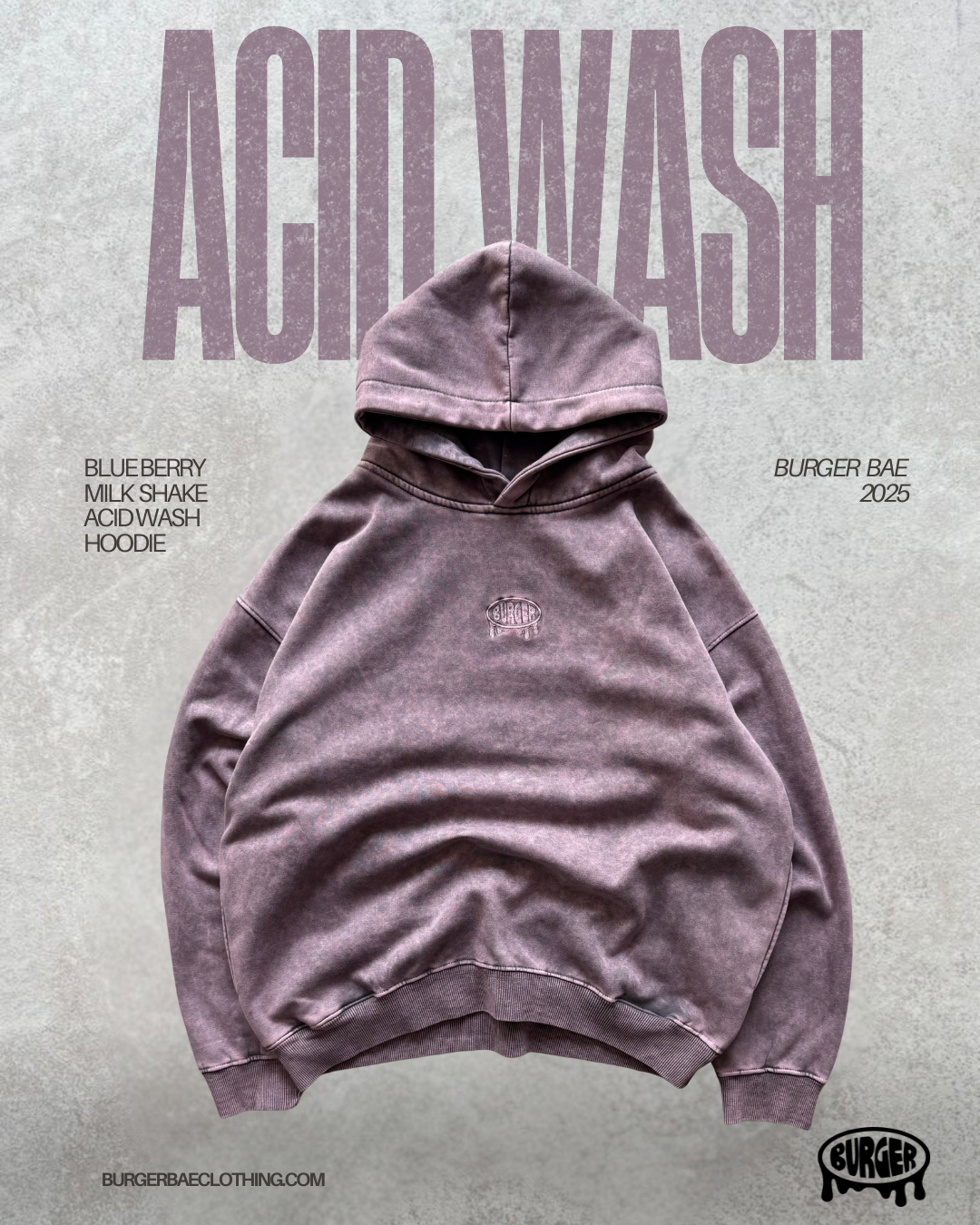 Blue Berry MilkShake Acid Wash Hoodie