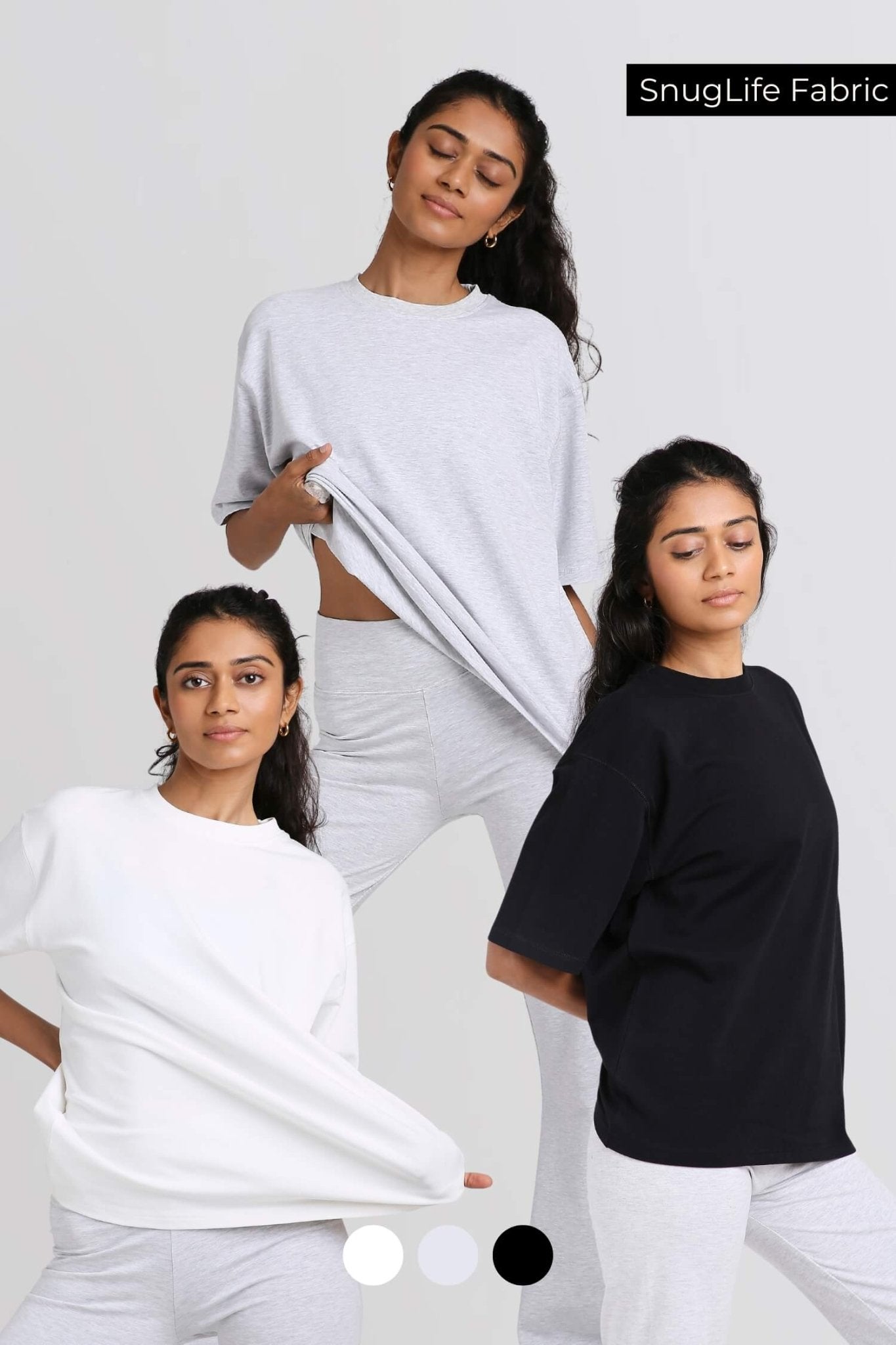 3 Pack: Oversized Tee in Snow White, Greystone and True Black