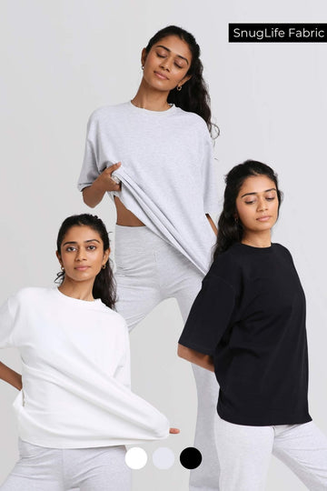 3 Pack: Oversized Tee in Snow White, Greystone and True Black