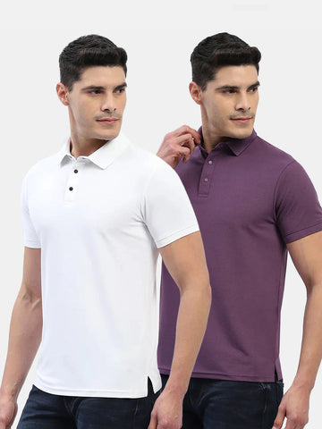 Jaye Poly Polo T-shirt Pack Of 2 (White/Lavender)