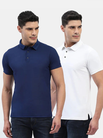 Jaye Poly Polo T-shirt Pack Of 2 (Dress Blue/White)