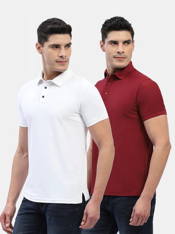 Jaye Poly Polo T-shirt Pack Of 2 (White/Maroon)