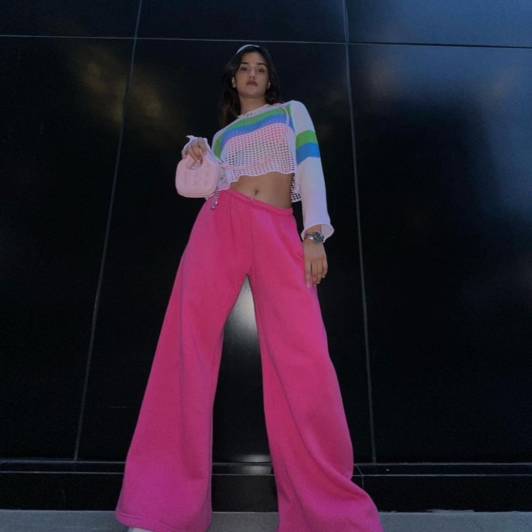Hot Pink Long Flare Bomber pants