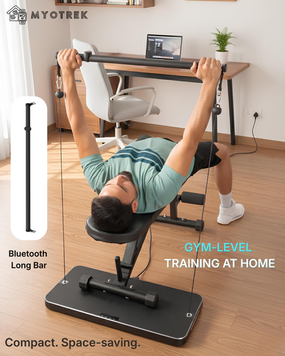 MYOTREK Lite Smart Home Gym with Bluetooth Long Bar Combo | 2–60 Kg Digital Resistance | Smart Home Gym for Squats ,Bench Press | 100+ Exercises & Smart App