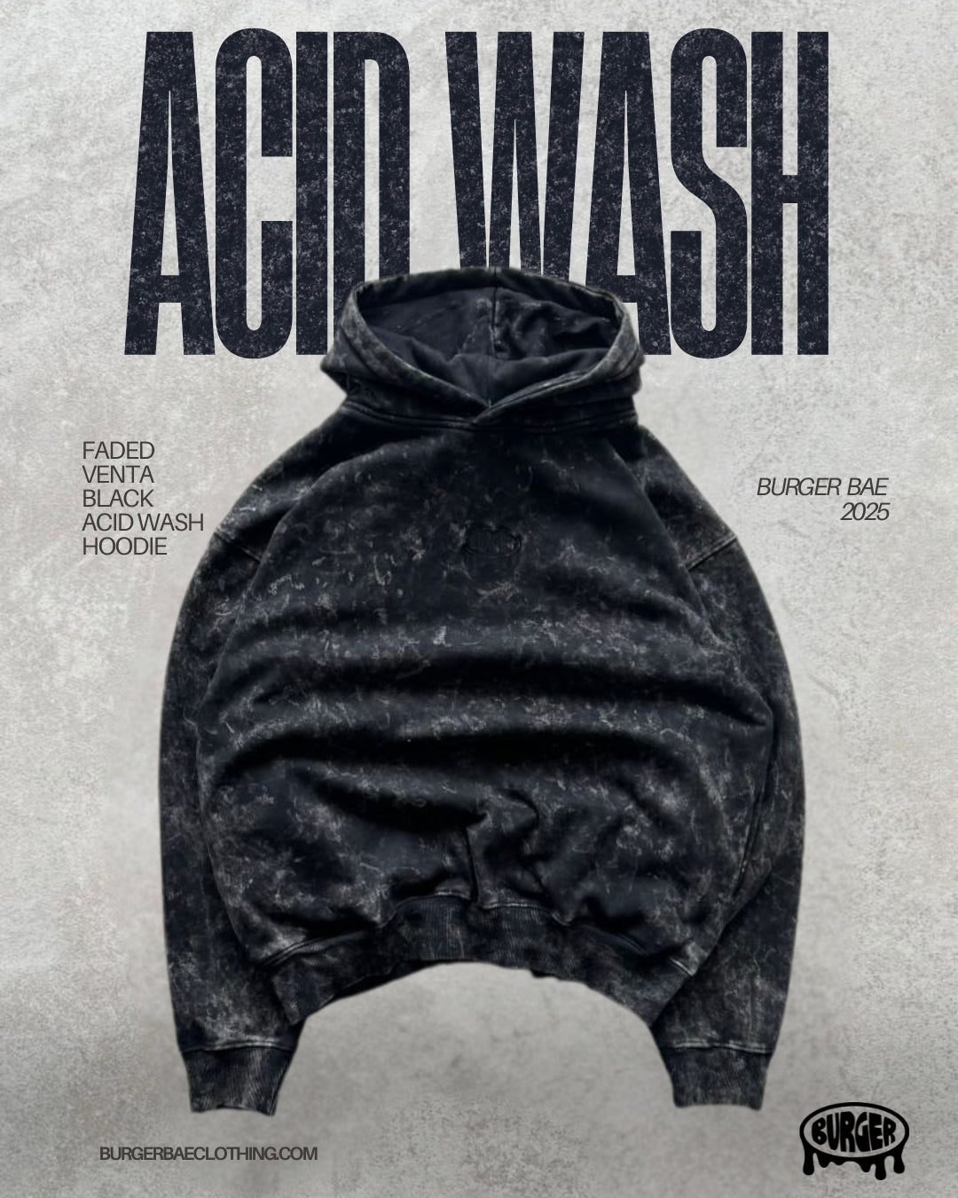 Faded Venta  Black Acid wash Hoodie