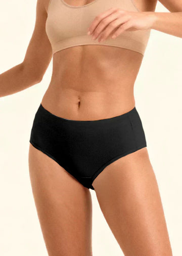 4 Pack - Black Mid-waist Absorbent Underwear