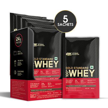Optimum Nutrition (ON) Gold Standard 100% Whey Protein Powder - 152 g (Double Rich Chocolate), Single Serve Sachets