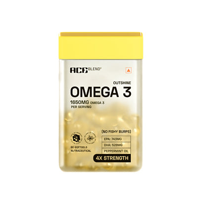 Ace Blend Outshine Omega 3 Fish Oil 1650 Mg with 743 EPA & 528 DHA No Fishy Burps