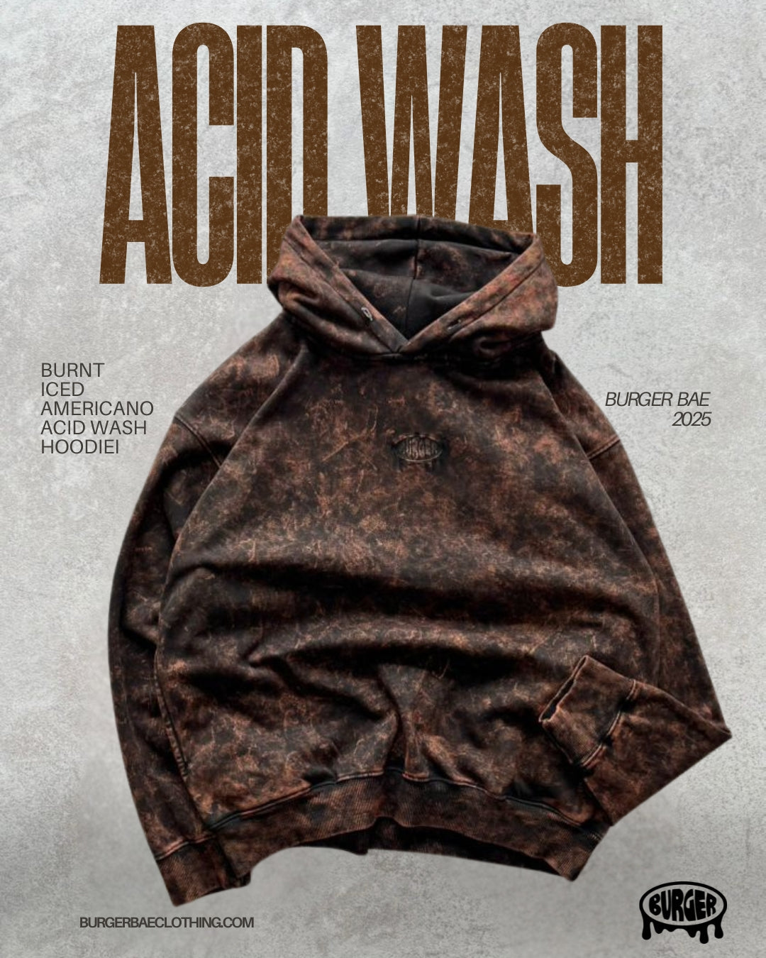 Burnt Iced Americano Acid Wash Hoodie