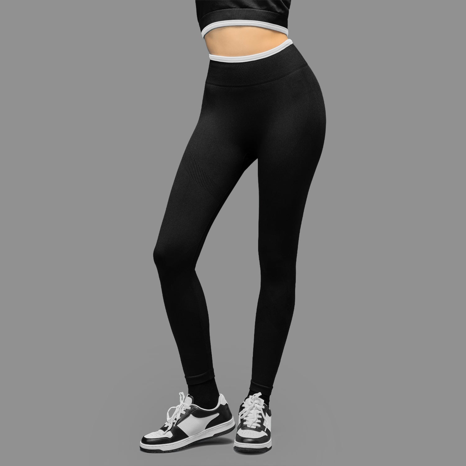 Limitless snatched Ribbed waistband jacquard pattern legging - BLACK